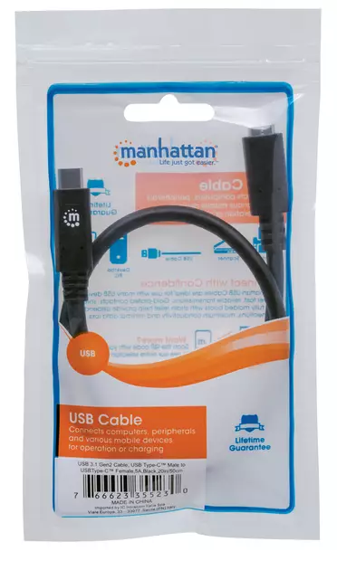 MANHATTAN USB-C JATKOJOHTO 50 CM, 10GB/S - Lataus- ja datakaapelit - 766623355230 - 2