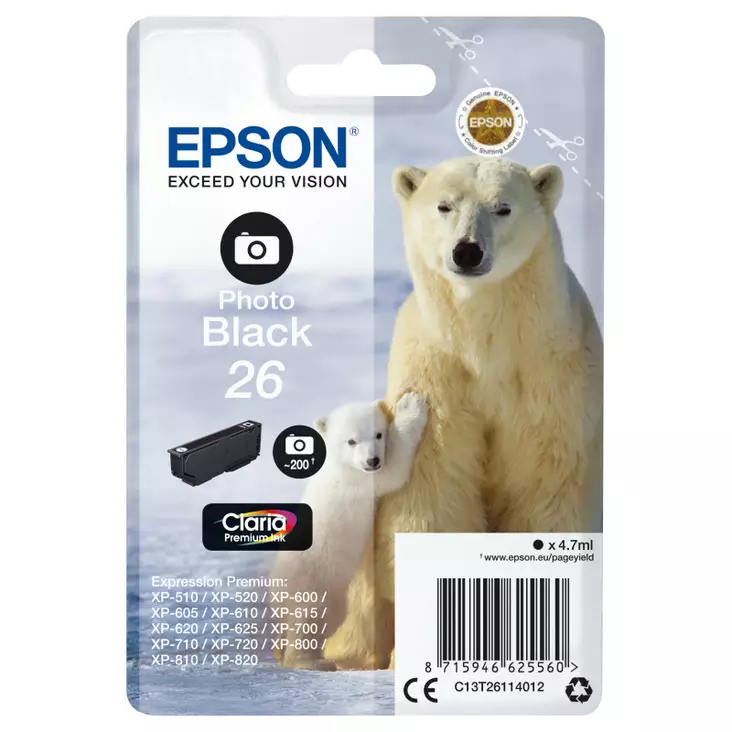 EPSON 26 PHOTO BLACK VÄRIPATRUUNA - Epson-mustesuihkuvärit - 8715946625560 - 1