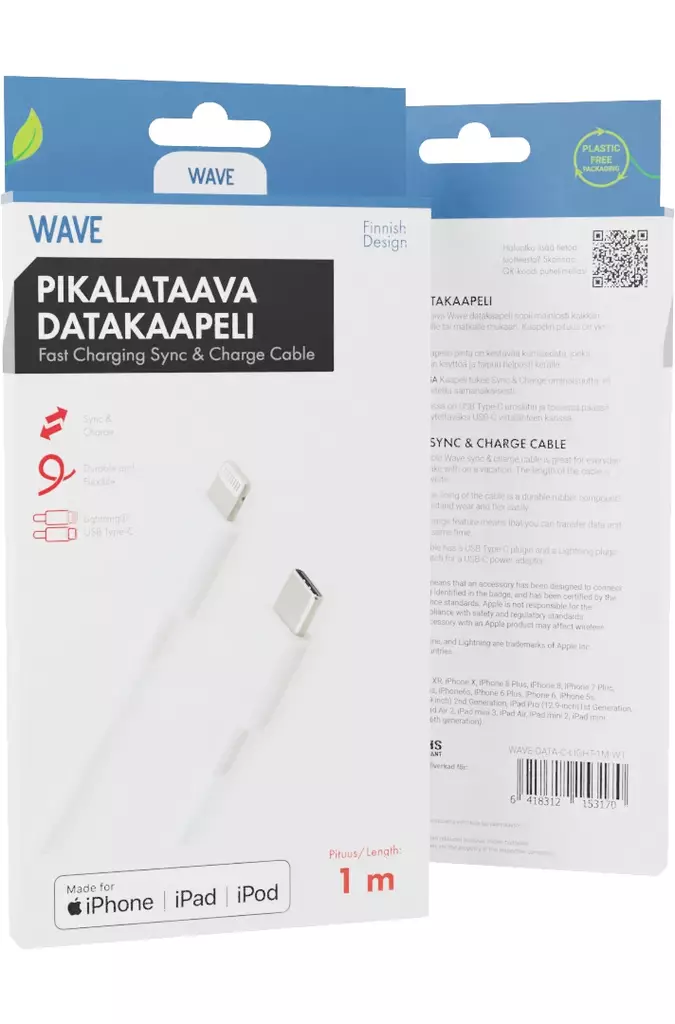 WAVE LIGHTNING-USB-C PIKALATAAVA KAAPELI - Lataus- ja datakaapelit - 6418312153170 - 1
