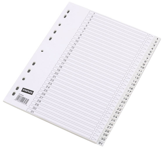 STAPLES NUMEROHAKEMISTO A4 1-31 MUOVI - Välilehdet ja hakemistot - 4011462143231 - 1