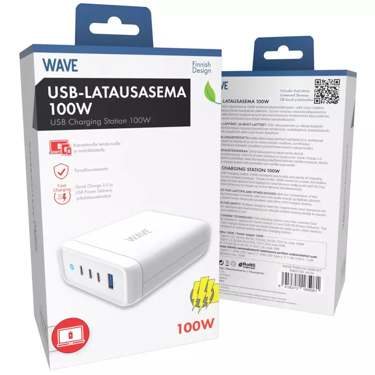 WAVE 100W USB-LATAUSASEMA, VALKOINEN - Verkkolaturit - 6418312165081 - 1