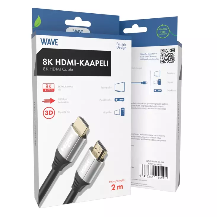 WAVE HDMI-KAAPELI 2M, MUSTA - Näyttökaapelit - 6418312154191 - 1