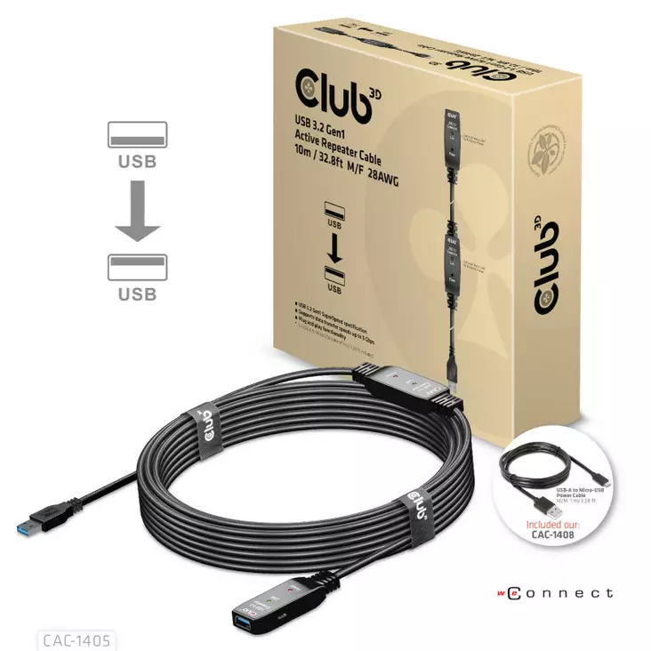 CLUB 3D USB-A JATKOKAAPELI 10M MUSTA - Oheislaitekaapelit - 8719214471781 - 1