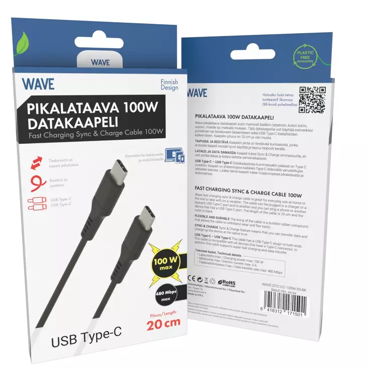 WAVE 20 CM 100W PIKALATAAVA DATAKAAPELI - Lataus- ja datakaapelit - 6418312171501 - 1