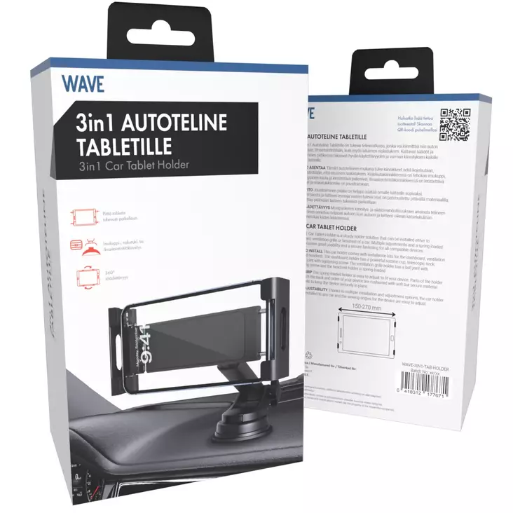 WAVE 3-IN-1 AUTOTELINE TABLETILLE - Telineet puhelimelle ja tabletille - 6418312177671 - 3