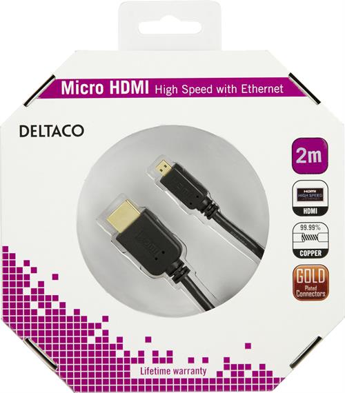 DELTACO MICROHDMI-HDMI-KAAPELI 2M - Näyttökaapelit - 7340004673972 - 1