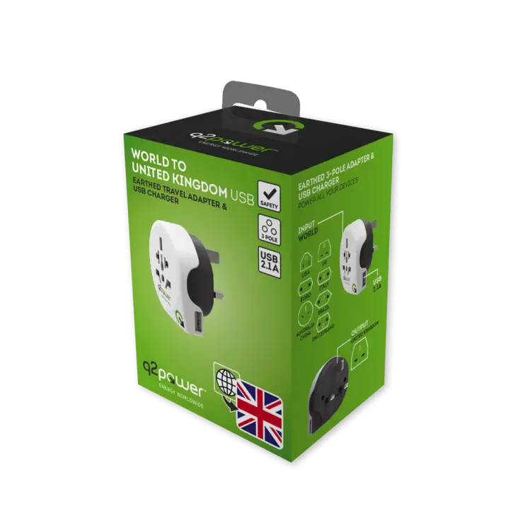 Q2POWER WORLD TO UNITED KINGDOM, USB - Virta- ja matka-adapterit - 7640167560042 - 1