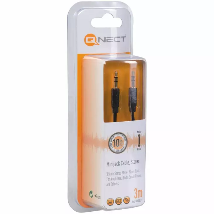 QNECT 3.5MM AUDIOKAAPELI 3M - Äänikaapelit - 5706470018822 - 1