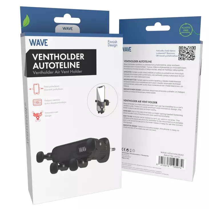 WAVE VENTHOLDER AUTOTELINE, MUSTA - Telineet puhelimelle ja tabletille - 6418312195972 - 1