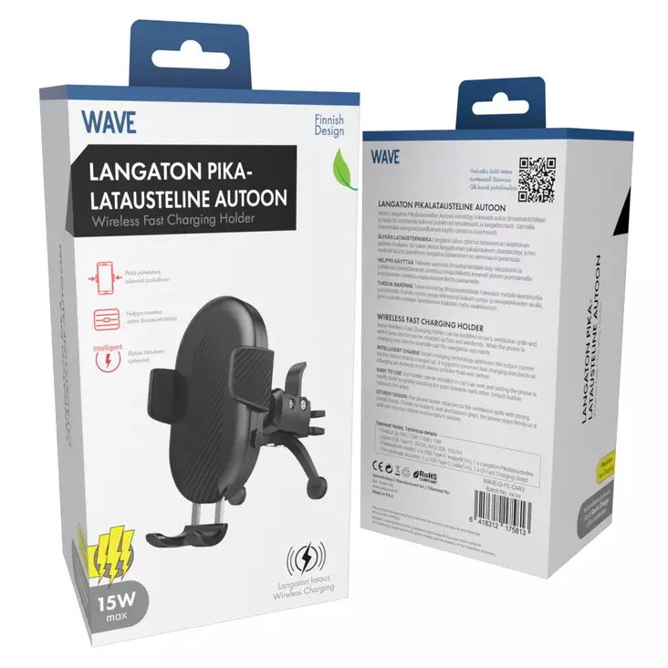 WAVE QI LANGATON PIKALATAUSTELINE AUTOON - Telineet puhelimelle ja tabletille - 6418312175813 - 1