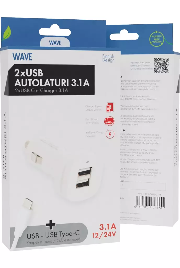 WAVE USB-C AUTOLATURI 3.1A, 2X USB - Autolaturit - 6418312153354 - 1