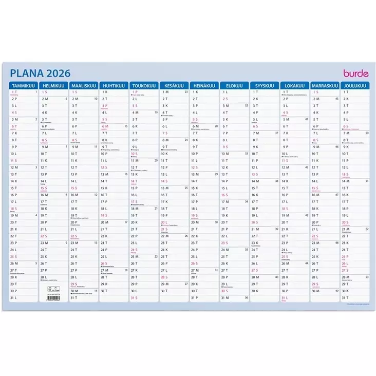 BURDE SEINÄLEHTI PLANA 2026 - Kalenterit - 7333420505064 - 1