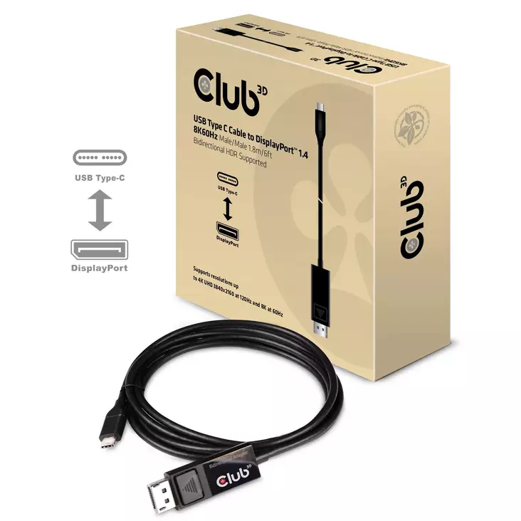 CLUB 3D CAC-1557 USB-C - DISPLAYPORT 1.4 - Näyttökaapelit - 8719214471224 - 1