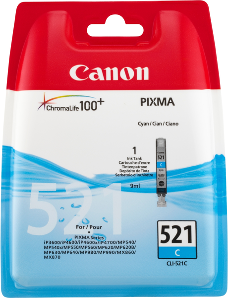 CANON CLI-521C CYAN VÄRIPATRUUNA - Canon-mustesuihkuvärit - 8714574523385 - 1