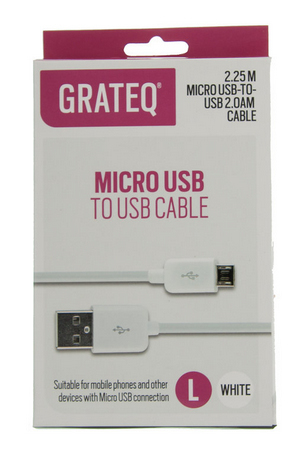 GRATEQ MICROUSB-KAAPELI 2.25M - Lataus- ja datakaapelit - 6438327850215 - 1