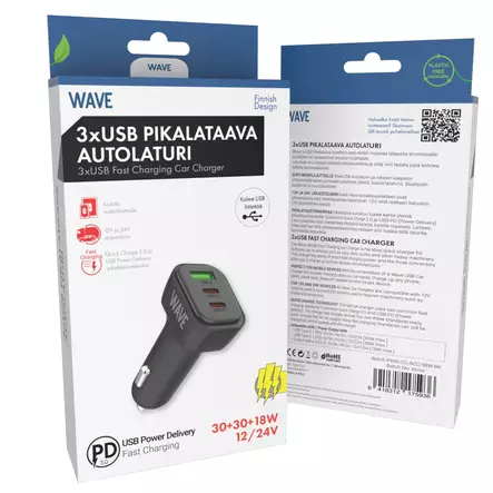 WAVE 60W PIKALATAAVA AUTOLATURI 3 X USB - Autolaturit - 6418312175936 - 1