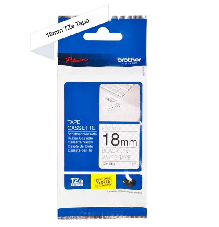 BROTHER TZE-SE4 18MM BLACK/WHITE 8M - Brother-teipit - 4977766692236 - 1