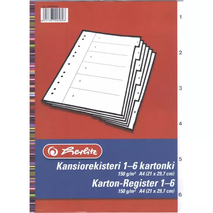 HERLITZ NUMEROHAKEMISTO A4 1-6 KARTONKI - Välilehdet ja hakemistot - 6417367205896 - 1