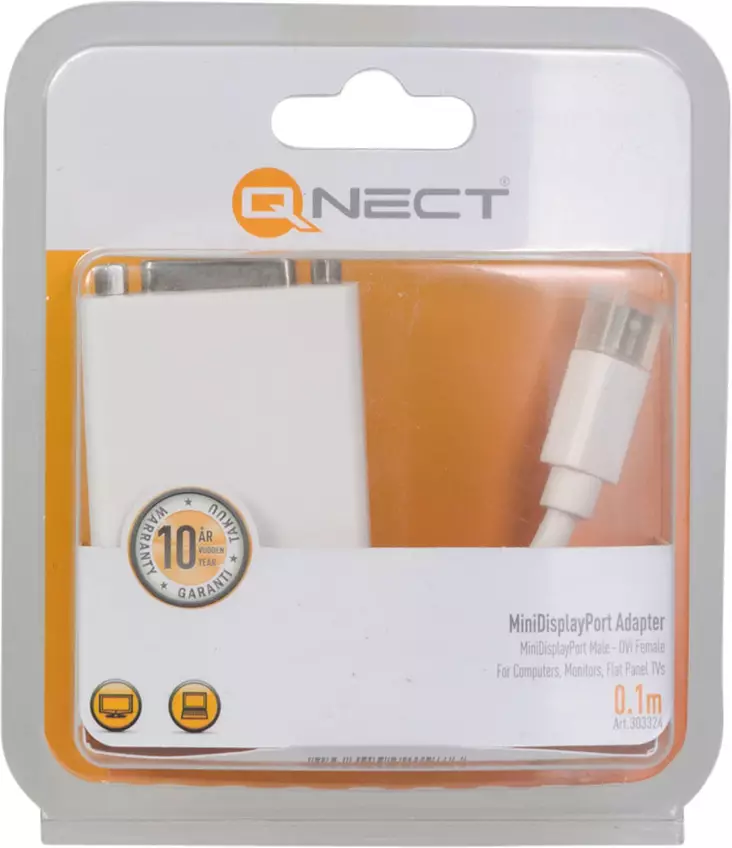 QNECT MINIDISPLAYPORT-DVI-ADAPTERI 0.1M - Adapterit ja jakajat - 5706470021976 - 1