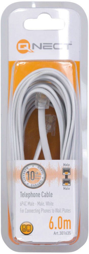 QNECT PUHELINKAAPELI 6M, VALKOINEN - Oheislaitekaapelit - 5706470014916 - 1