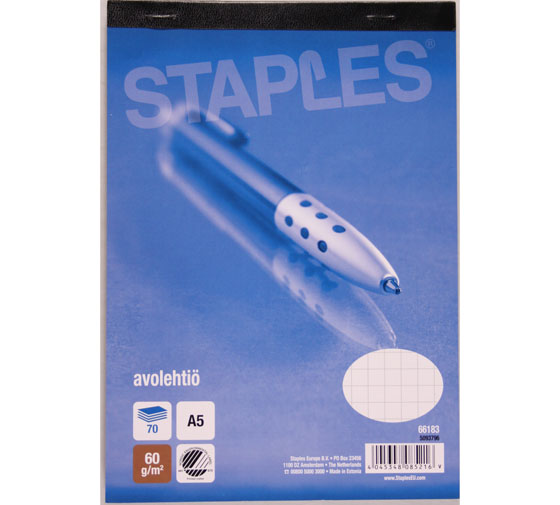 STAPLES AVOLEHTIÖ A5/70 7X7MM - Vihkot ja lehtiöt - 4045348085216 - 1