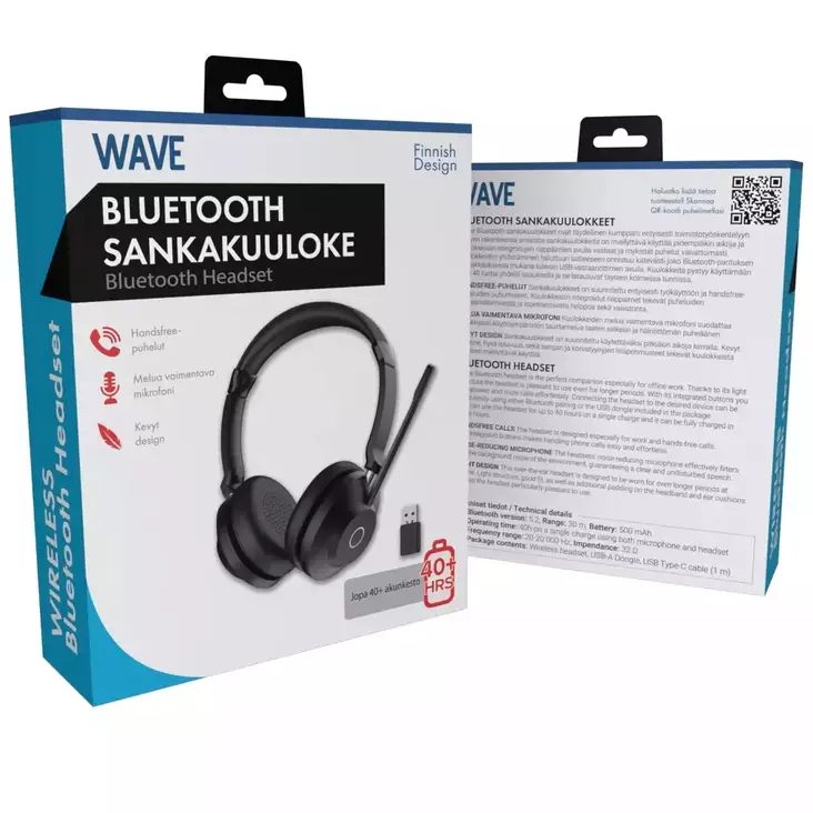WAVE BLUETOOTH STEREO SANKAKUULOKKEET - Headsetit - 6418312171396 - 1