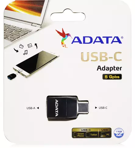 ADATA USB-A - USB-C ADAPTERI, MUSTA - Adapterit ja jakajat - 4712366969087 - 2
