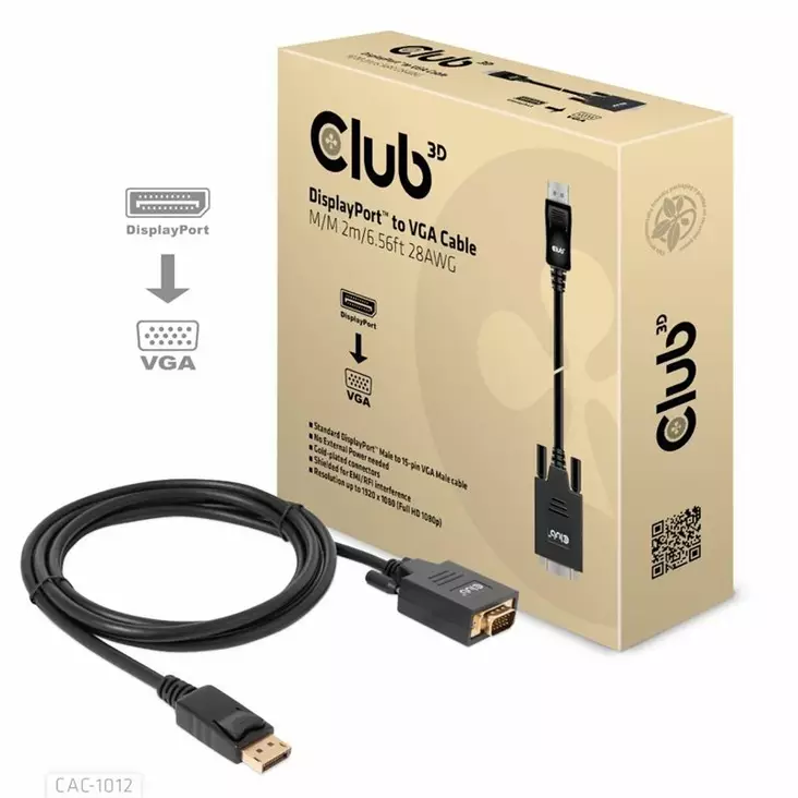 CLUB 3D DISPLAYPORT-VGA-KAAPELI 2M - Näyttökaapelit - 8719214472207 - 1