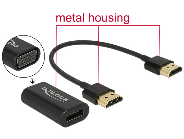 DELOCK HDMI-VGA-ADAPTERI 15 CM - Adapterit ja jakajat - 4043619656677 - 1