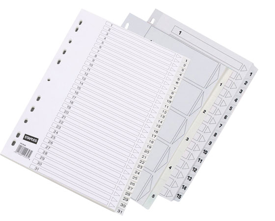 STAPLES NUMEROHAKEMISTO A4 1-31 VAHVIST. - Välilehdet ja hakemistot - 4011462146607 - 1