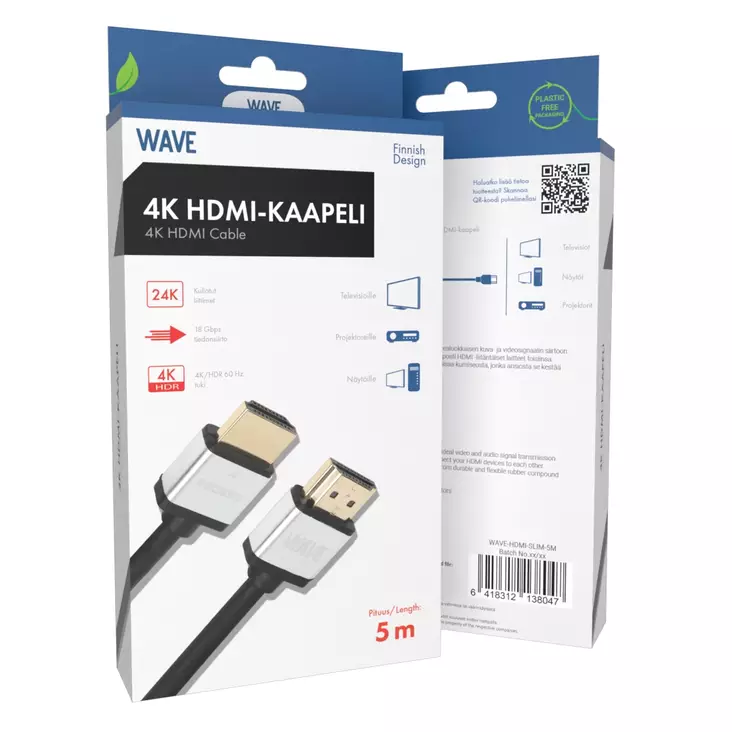 WAVE HDMI-KAAPELI 5M, MUSTA - Näyttökaapelit - 6418312138047 - 1