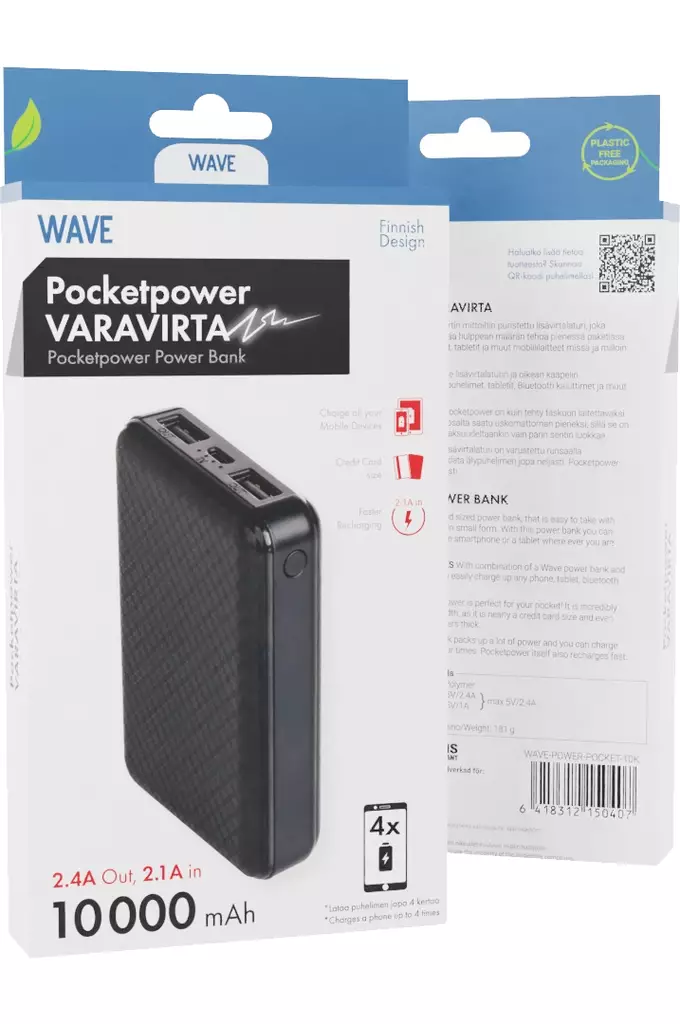 WAVE POCKETPOWER VARAVIRTALÄHDE 10000MAH - Varavirtalähteet - 6418312150407 - 1
