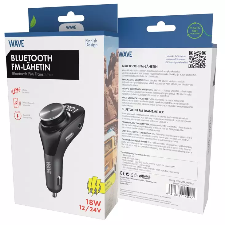 WAVE BLUETOOTH FM-LÄHETIN 18W 12/24 V - Autolaturit - 6418312174977 - 1