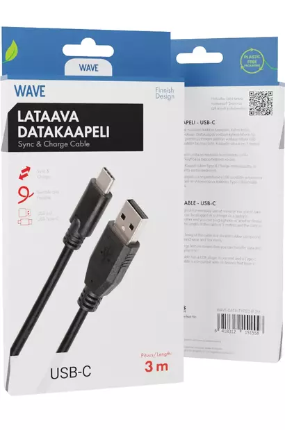 WAVE LATAAVA USB-C-DATAKAAPELI, 3M - Lataus- ja datakaapelit - 6418312151558 - 1