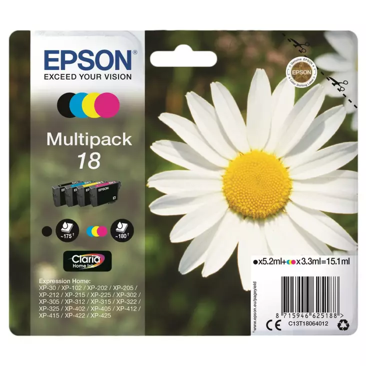 EPSON MULTIPACK 18 NELIVÄRIPAKKAUS - Epson-mustesuihkuvärit - 8715946625188 - 1