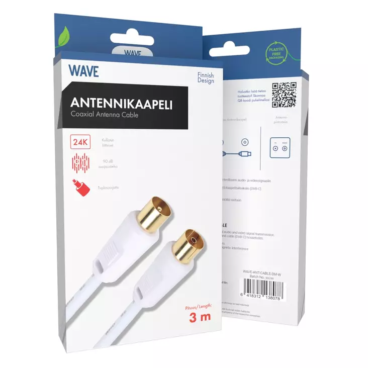 WAVE ANTENNIKAAPELI 3M, VALKOINEN - Antennikaapelit - 6418312138078 - 1