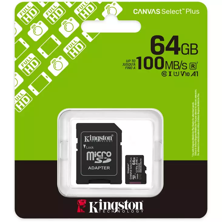KINGSTON CANVAS SELECT PLUS 64GB MICROSD - Muistikortit - 740617348408 - 1