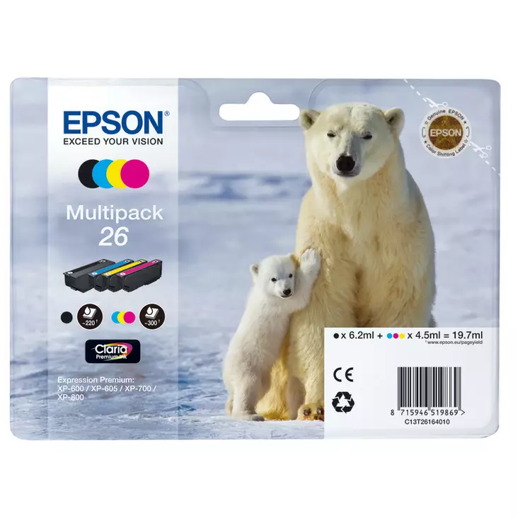 EPSON T26 POLAR BEAR MULTIPACK - Epson-mustesuihkuvärit - 8715946519869 - 1