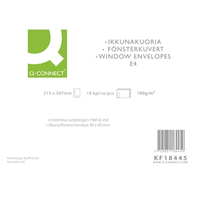 Q-CONNECT ISOIKKUNAKUORI E4 VALKOINEN - Kirjekuoret - 5705831184459 - 1