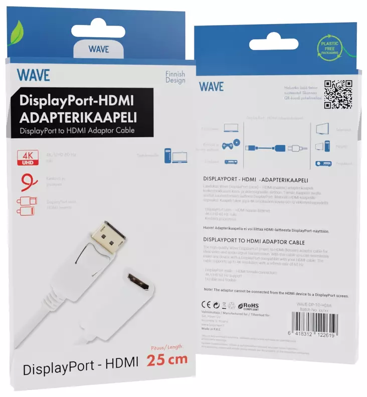 WAVE DISPLAYPORT-HDMI-ADAPTERI, 25 CM - Adapterit ja jakajat - 6418312122619 - 1